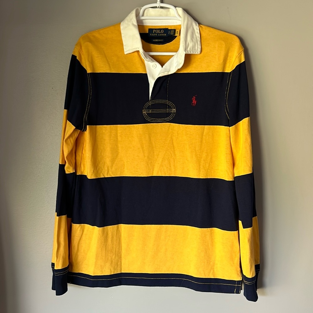 Polo Ralph Lauren Yellow and Navy Striped Polo Shirt